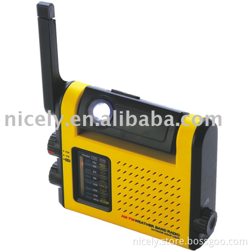 AM/FM weather band radio with speaker and light
